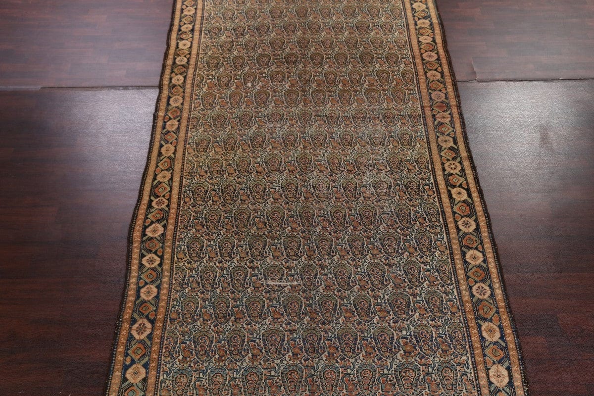 Pre-1900 Antique Senneh Bidjar Persian Vegetable Dye 7x17 Paisley Rug