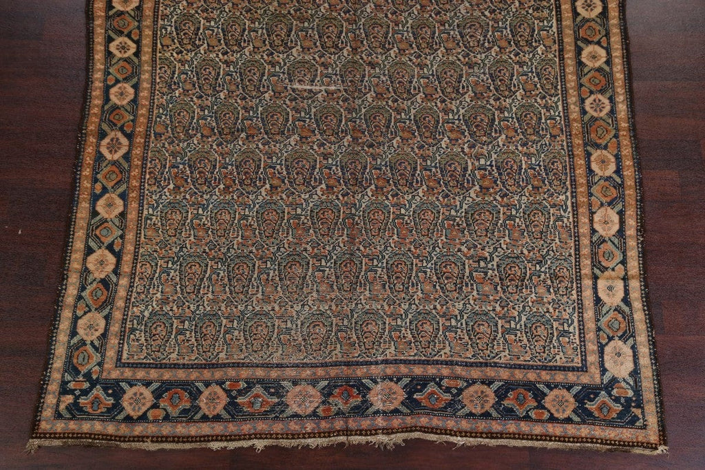 Pre-1900 Antique Senneh Bidjar Persian Vegetable Dye 7x17 Paisley Rug