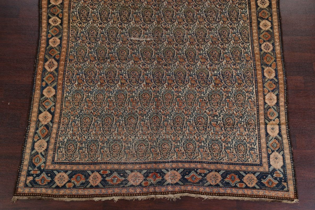 Pre-1900 Antique Senneh Bidjar Persian Vegetable Dye 7x17 Paisley Rug