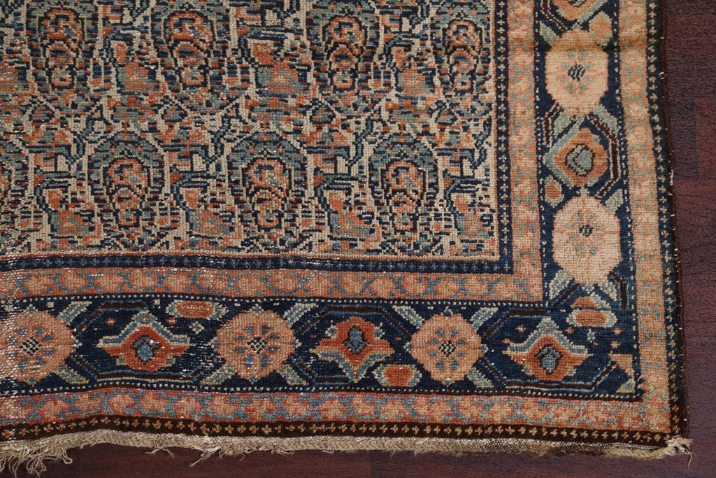 Pre-1900 Antique Senneh Bidjar Persian Vegetable Dye 7x17 Paisley Rug