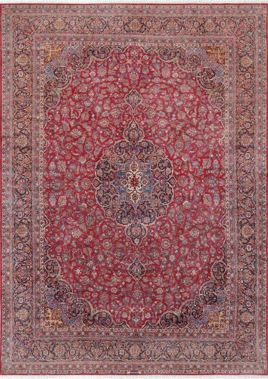 Antique Kashan Collection Red Lamb's Wool Area Rug-10' 7" X 15' 0"