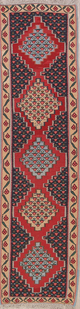 Geometric 2x9 Kilim Sanandaj Bidar Persian Rug Runner