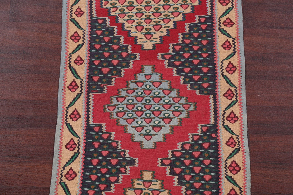 Geometric 2x9 Kilim Sanandaj Bidar Persian Rug Runner