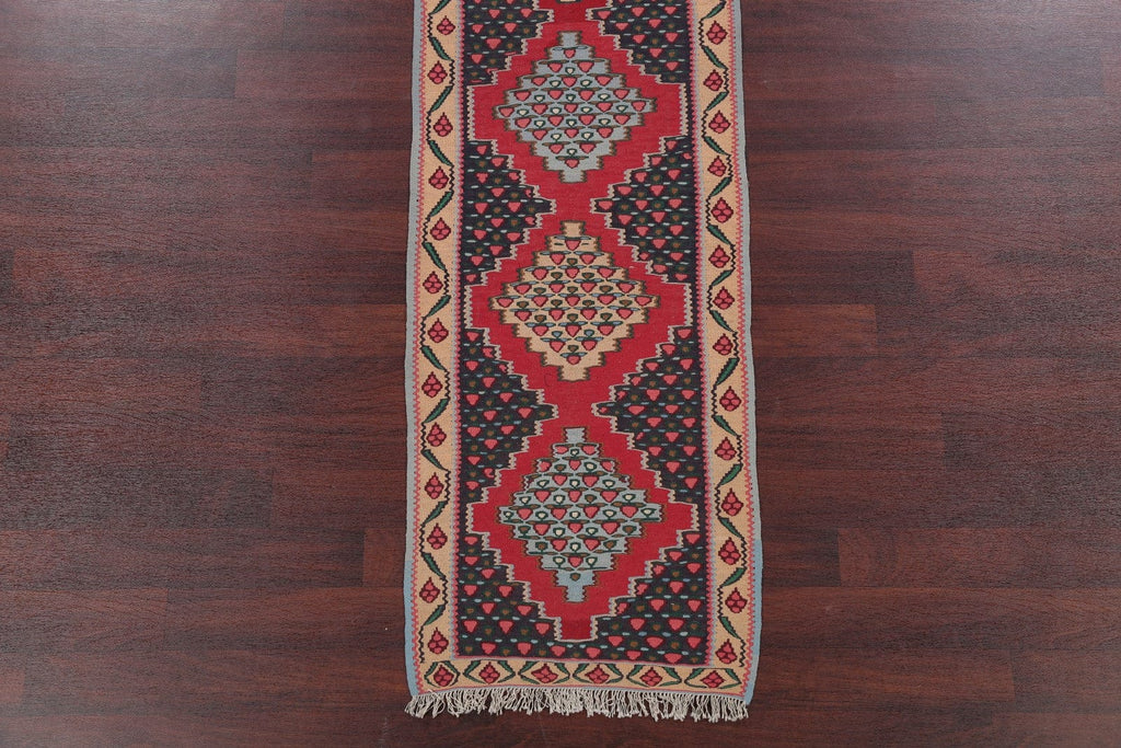 Geometric 2x9 Kilim Sanandaj Bidar Persian Rug Runner