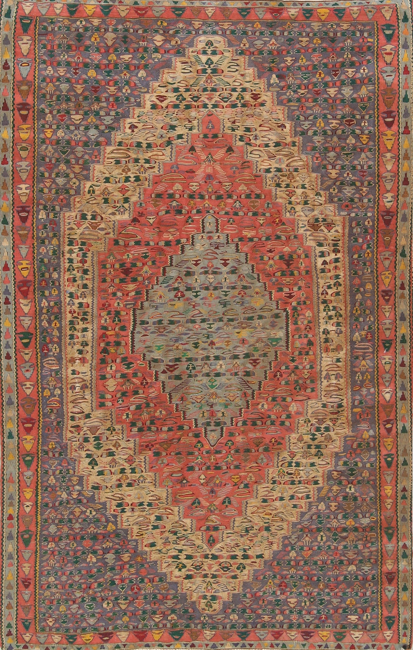 Geometric Antique Senneh Kilim Persian Area Rug 6x10