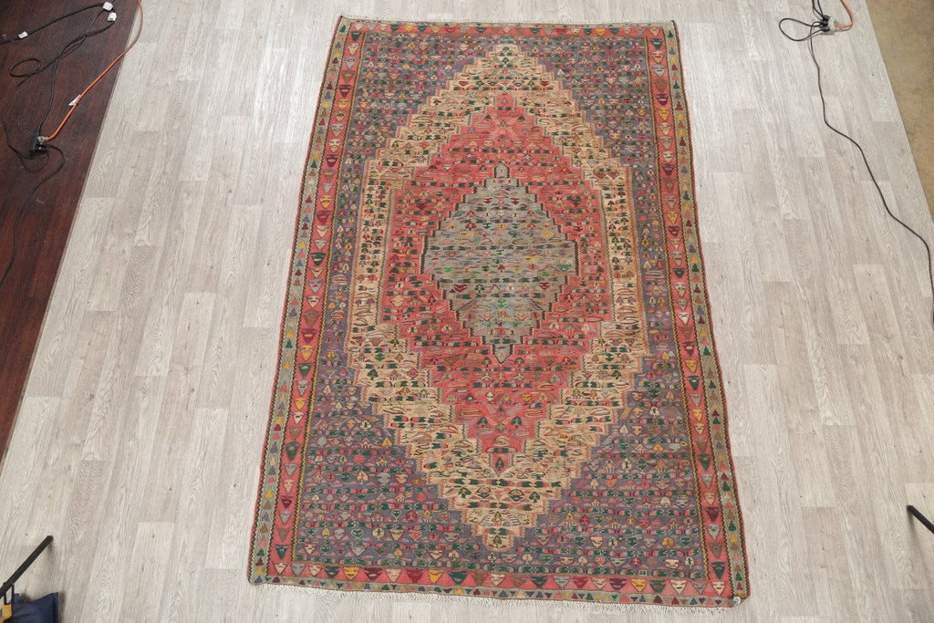 Geometric Antique Senneh Kilim Persian Area Rug 6x10