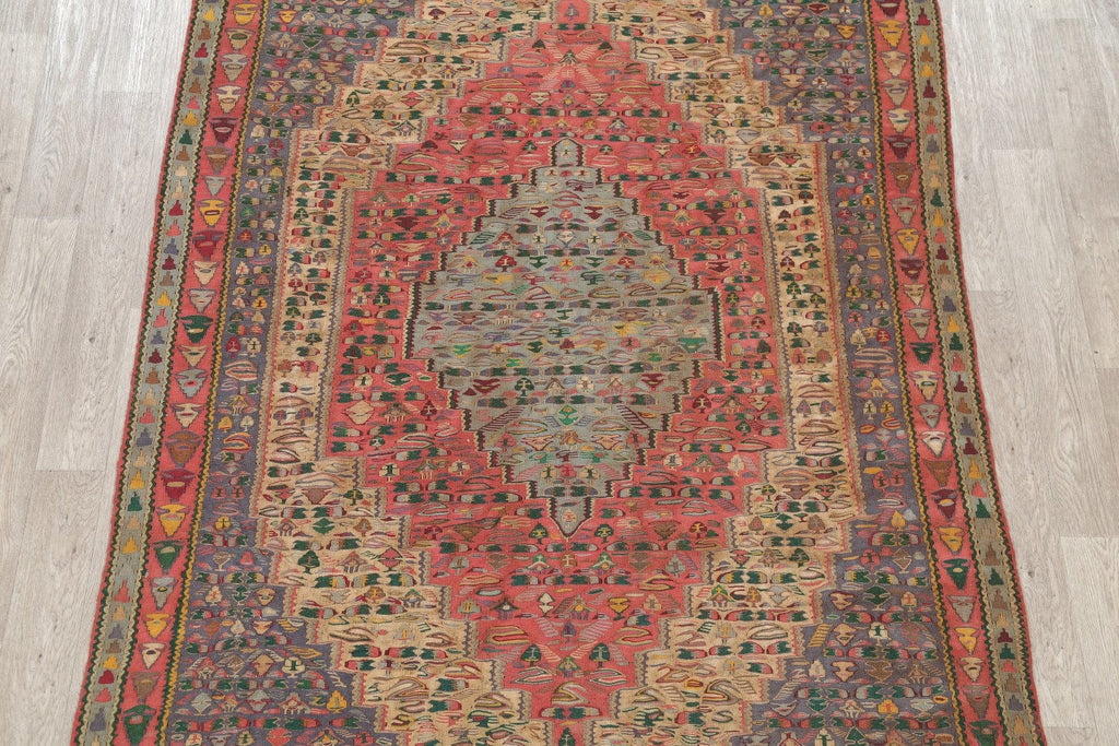 Geometric Antique Senneh Kilim Persian Area Rug 6x10