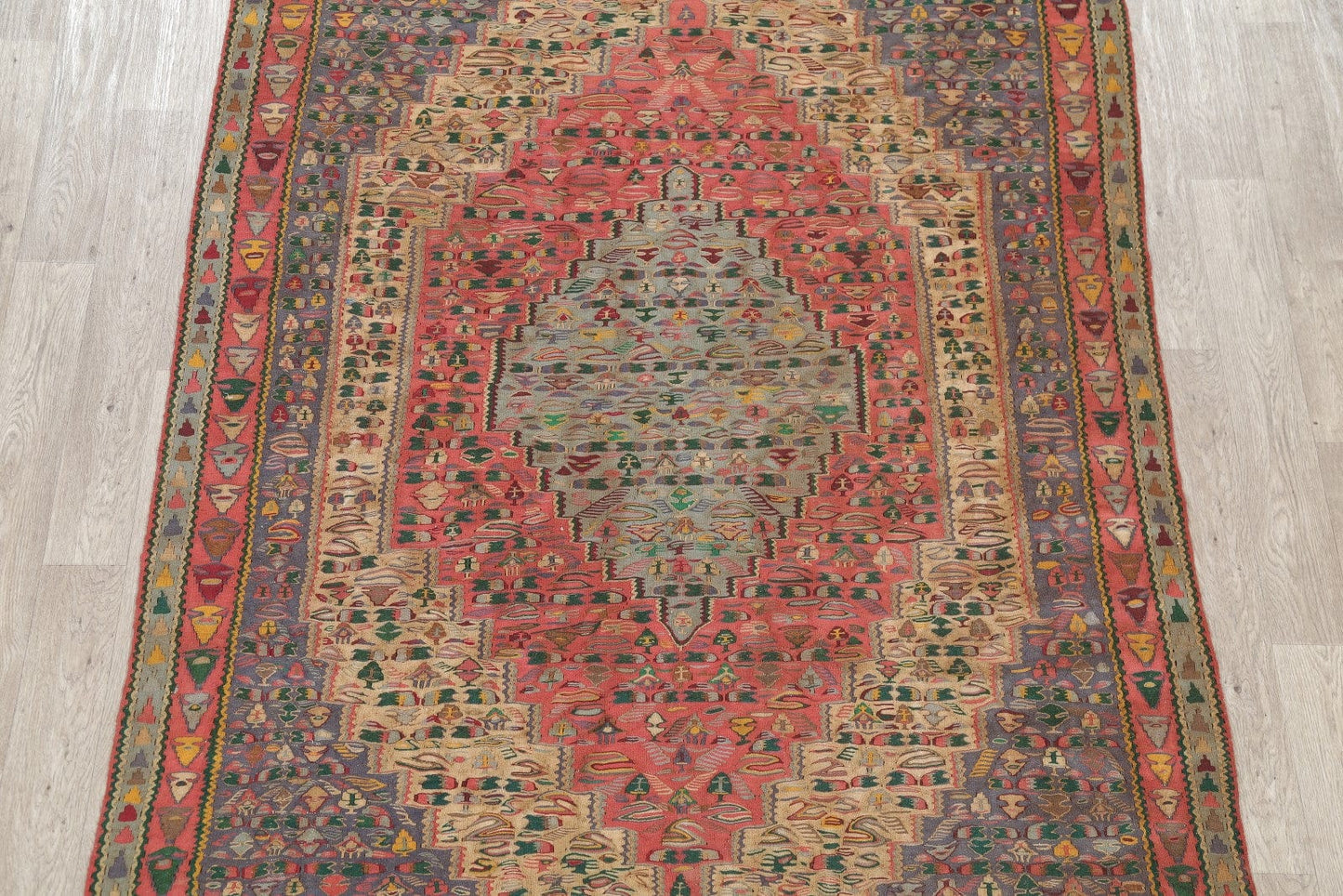 Geometric Antique Senneh Kilim Persian Area Rug 6x10