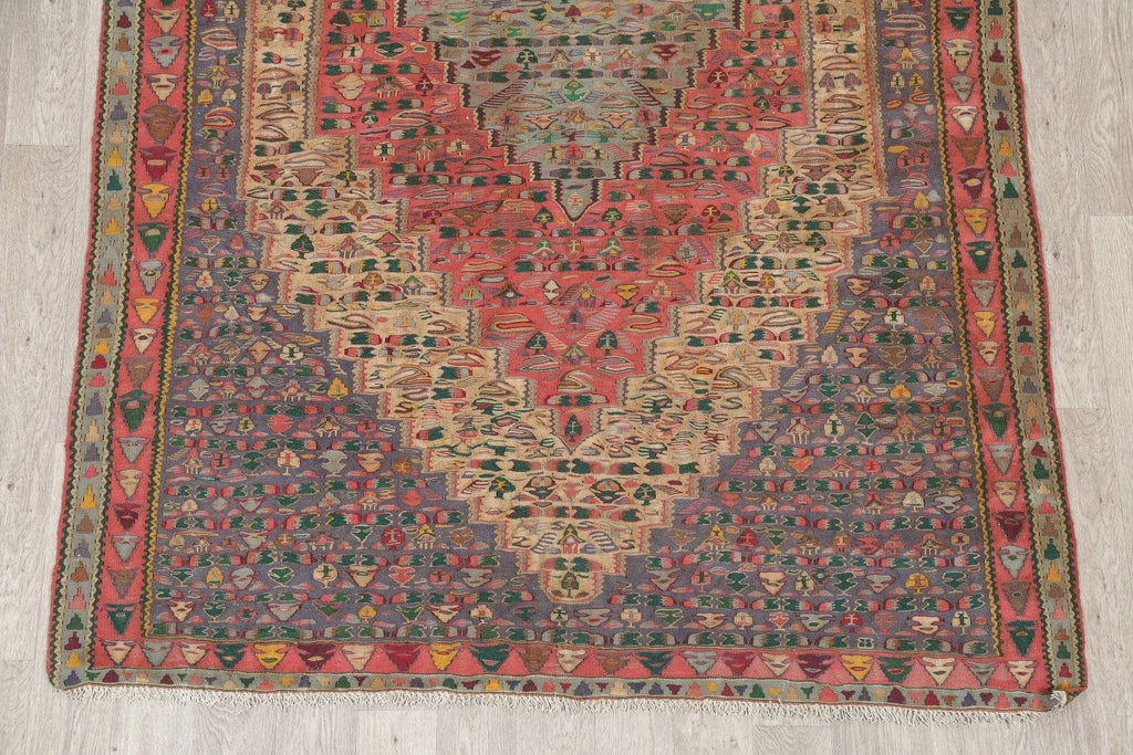 Geometric Antique Senneh Kilim Persian Area Rug 6x10