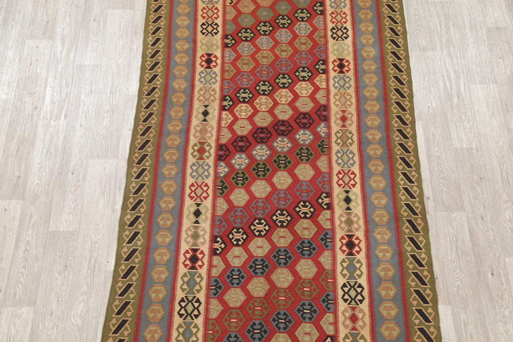 Geometric Red Kilim Qashqai Persian Wool Rug 5x10