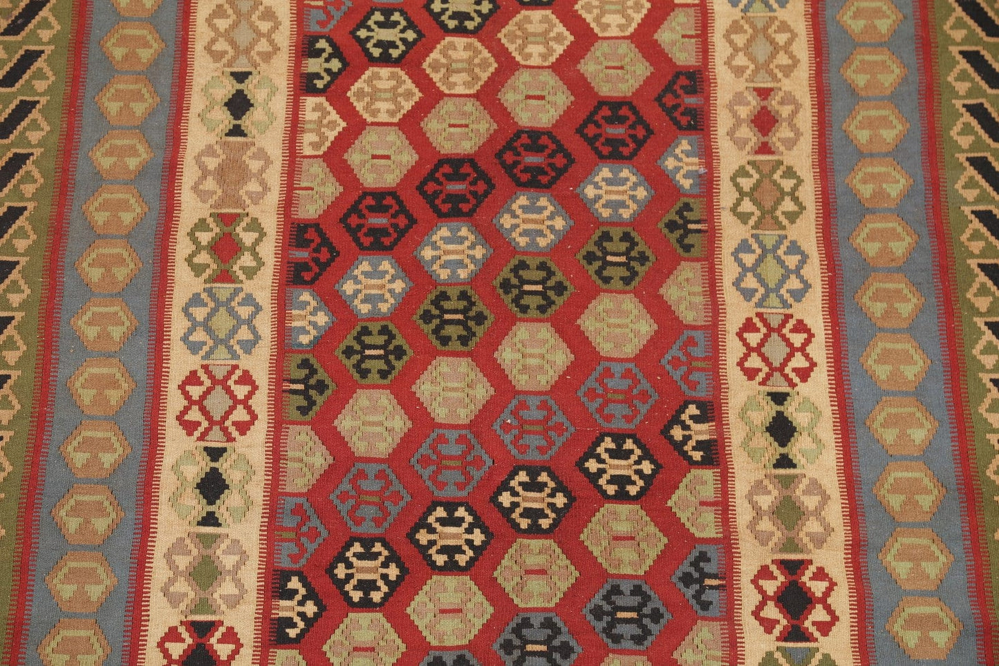 Geometric Red Kilim Qashqai Persian Wool Rug 5x10