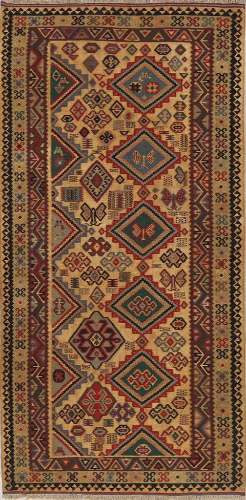 Geometric Tribal 5x10 Kilim Shiraz Qashqai Persian Rug Runner