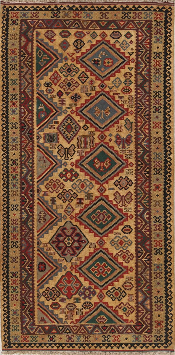 Geometric Tribal 5x10 Kilim Shiraz Qashqai Persian Rug Runner