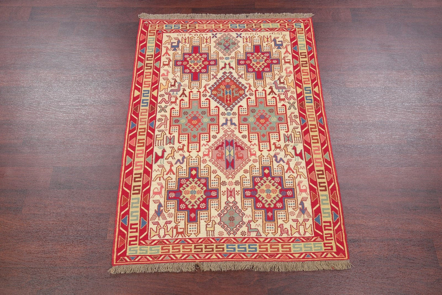 Animal Pictorial Tribal Nomad 4x5 Shiraz Kilim Persian Area Rug