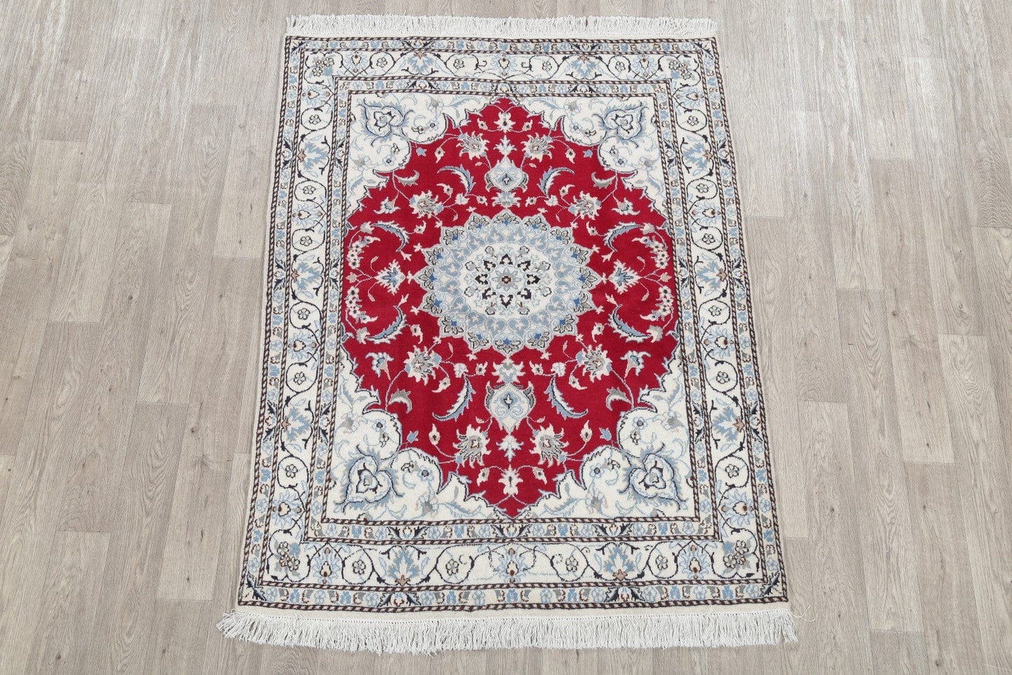 Floral Nain Persian Medallion Area Rug 5x6