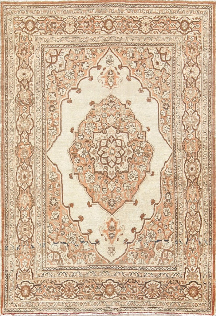 Geometric Ivory 4x6 Tabriz Haj jalili Persian Area Rug