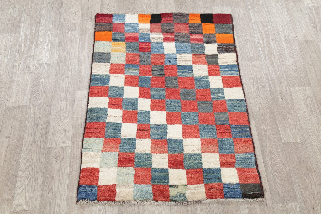 Checked 3x5 Gabbeh Shiraz Persian Area Rug