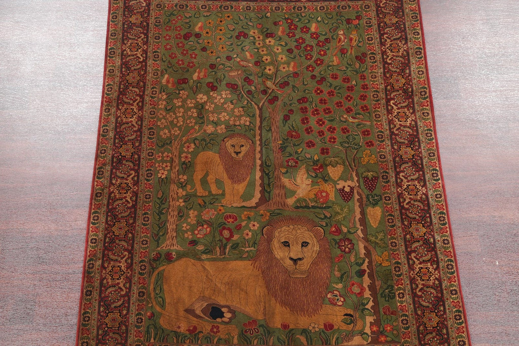 Master-Piece Vegetable Dye Lion Pictorial Senneh Bidjar Haftrang Persian Hand-Knotted 5x7 Wall-Hanging Rug