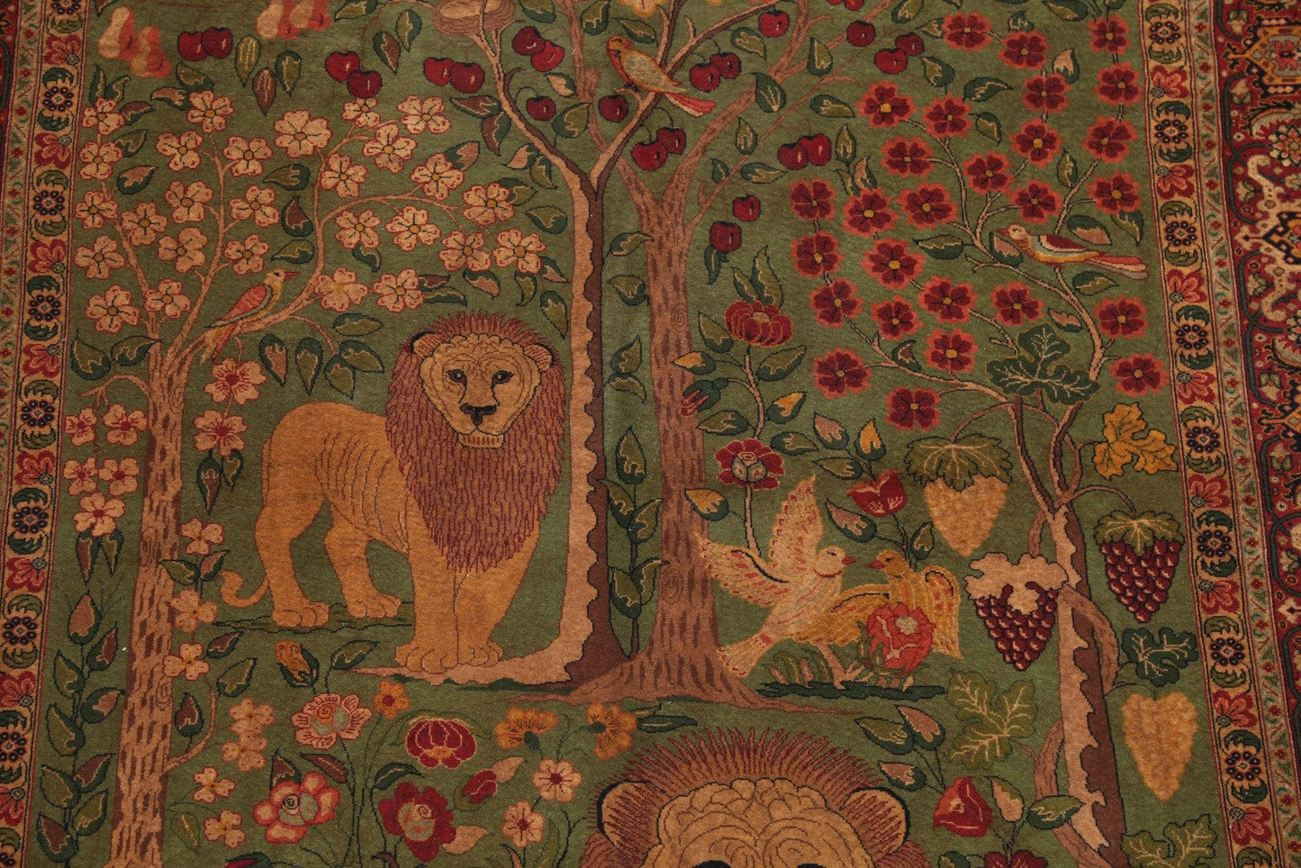 Master-Piece Vegetable Dye Lion Pictorial Senneh Bidjar Haftrang Persian Hand-Knotted 5x7 Wall-Hanging Rug