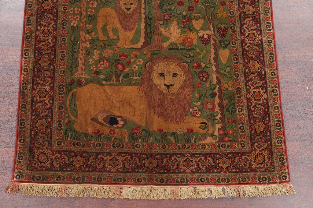 Master-Piece Vegetable Dye Lion Pictorial Senneh Bidjar Haftrang Persian Hand-Knotted 5x7 Wall-Hanging Rug