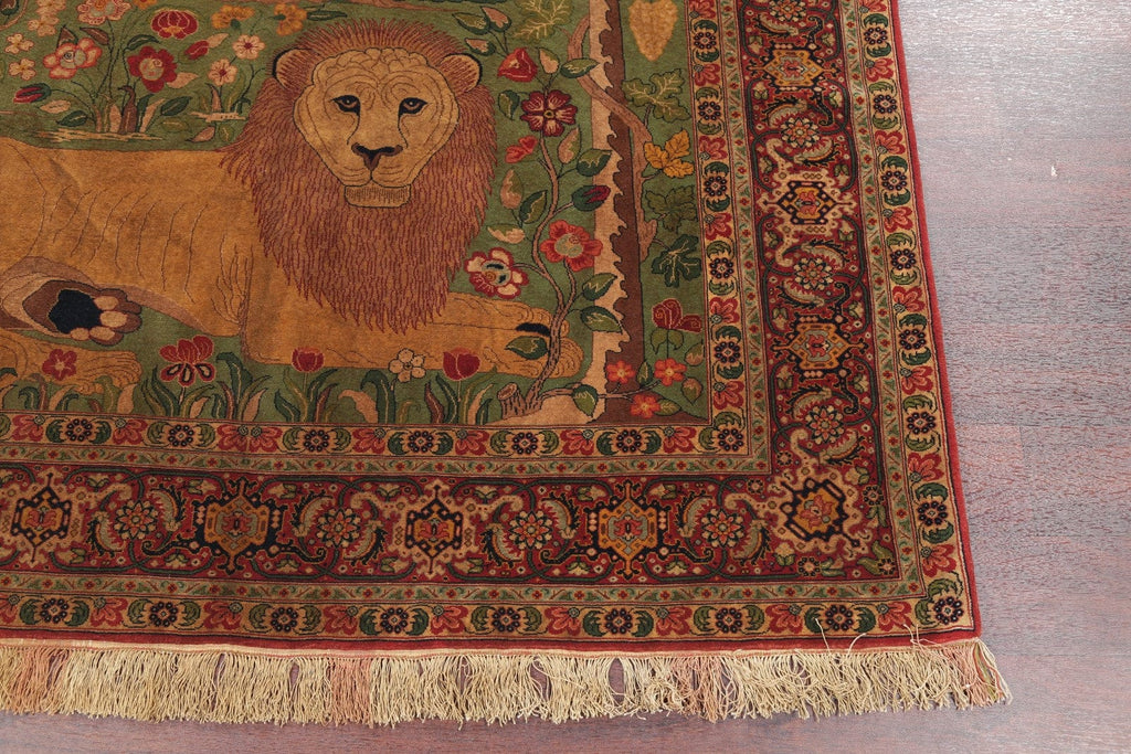 Master-Piece Vegetable Dye Lion Pictorial Senneh Bidjar Haftrang Persian Hand-Knotted 5x7 Wall-Hanging Rug