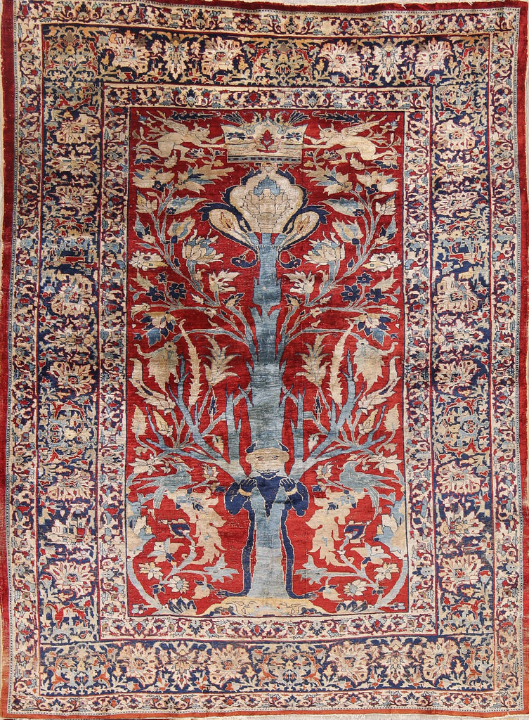 Pre-1900 Antique Silk 5x7 Heriz Persian Area Rug