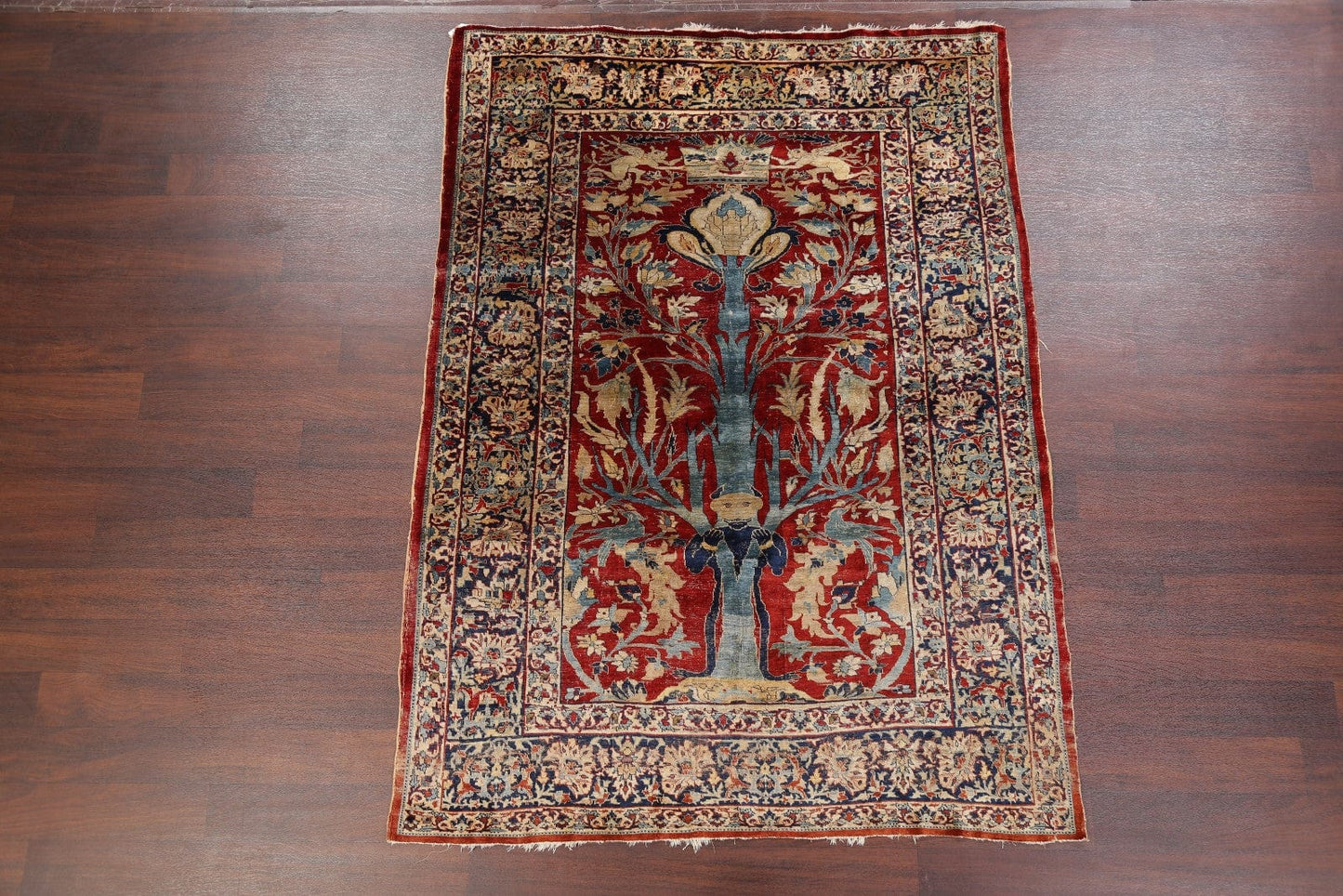 Pre-1900 Antique Silk 5x7 Heriz Persian Area Rug