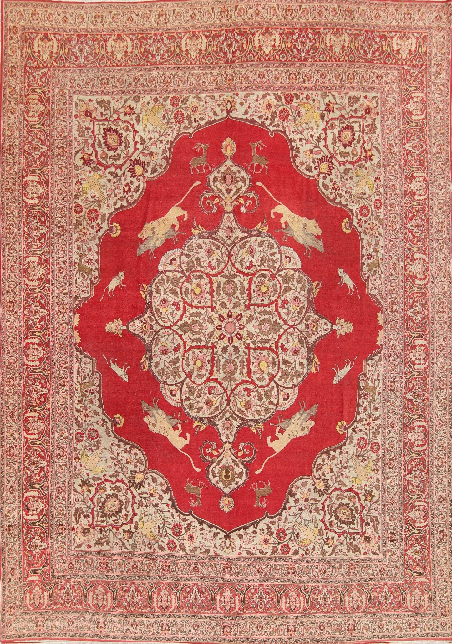 Antique Pre-1900 Hunting Design Museum Piece 11x14 Tabriz Haj Jalili Persian Rug