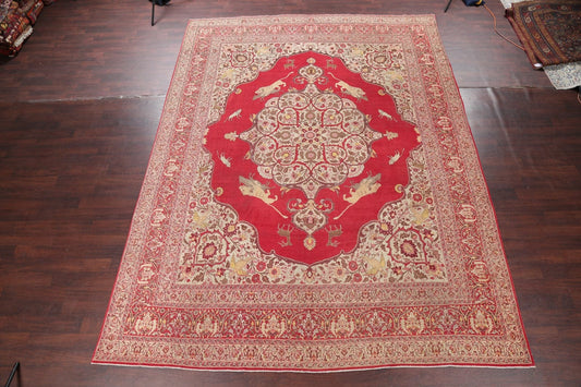 Antique Pre-1900 Hunting Design Museum Piece 11x14 Tabriz Haj Jalili Persian Rug