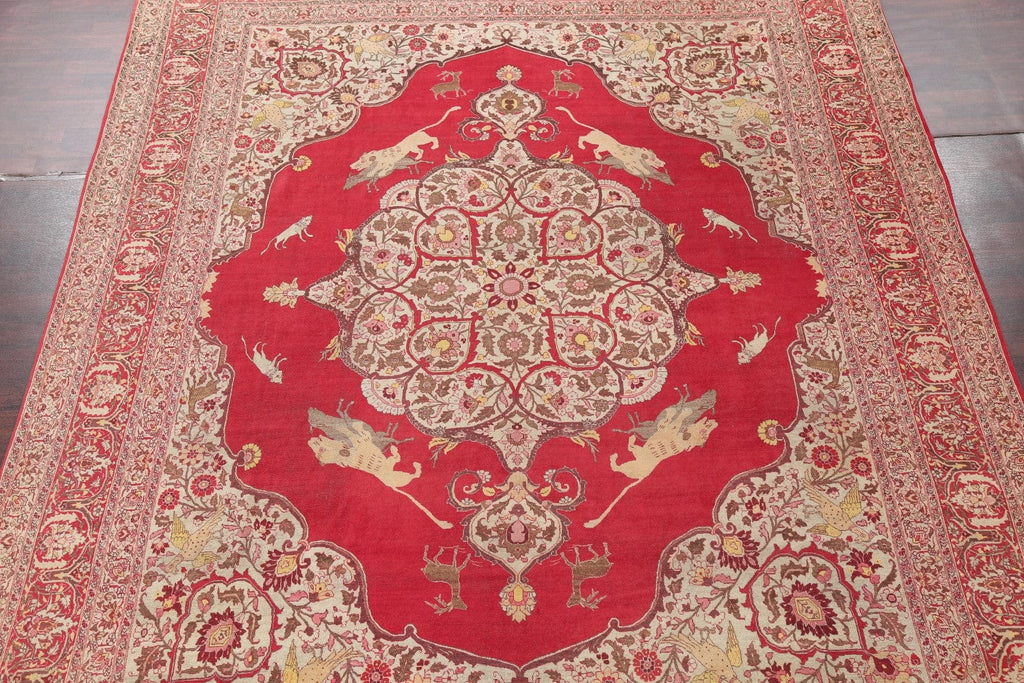 Antique Pre-1900 Hunting Design Museum Piece 11x14 Tabriz Haj Jalili Persian Rug