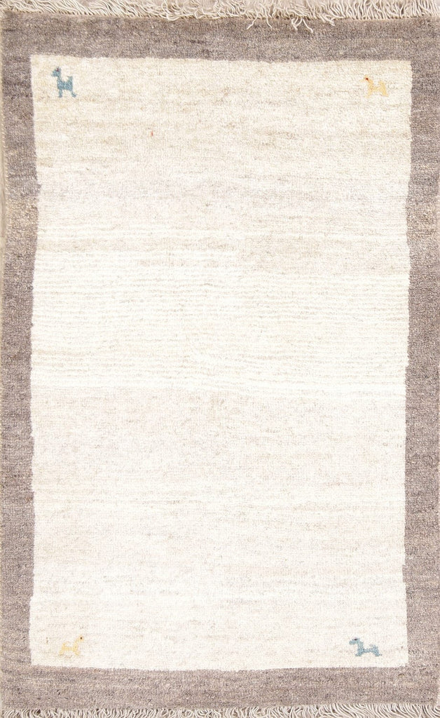 Little Characters Tribal Ivory Abstract 3x4 Gabbeh Shiraz Persian Area Rug