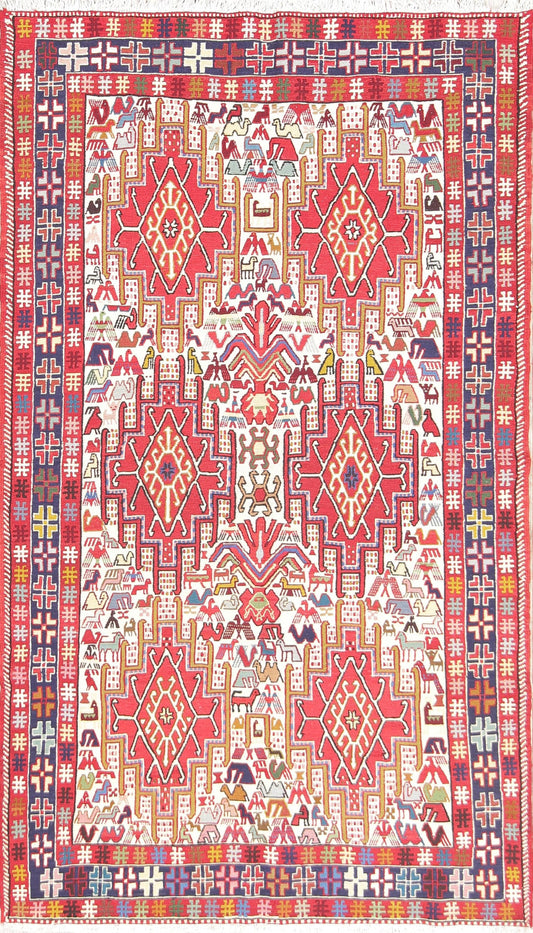 Geometric Pictorial 4x7 Kilim Sumak Persian Area Rug