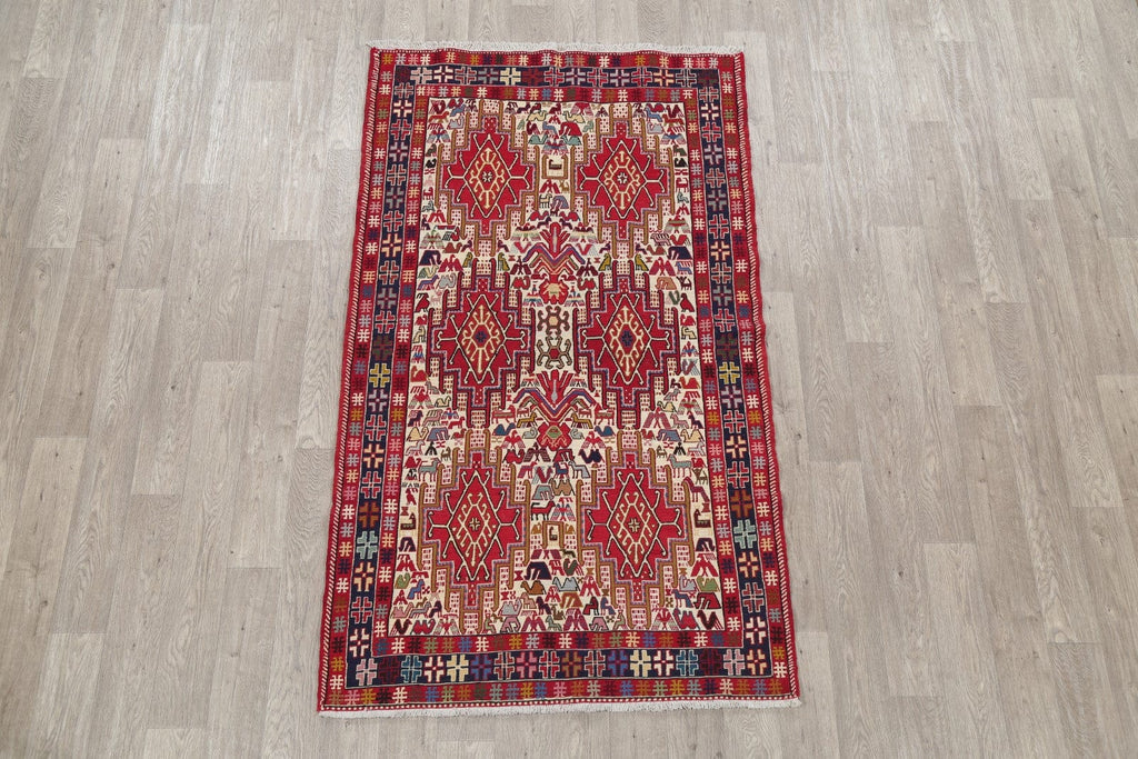 Geometric Pictorial 4x7 Kilim Sumak Persian Area Rug