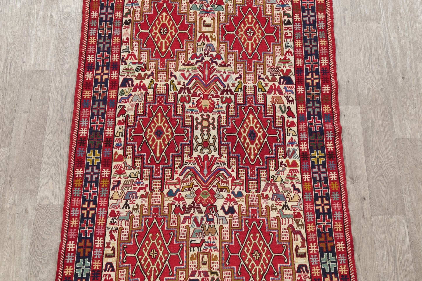 Geometric Pictorial 4x7 Kilim Sumak Persian Area Rug