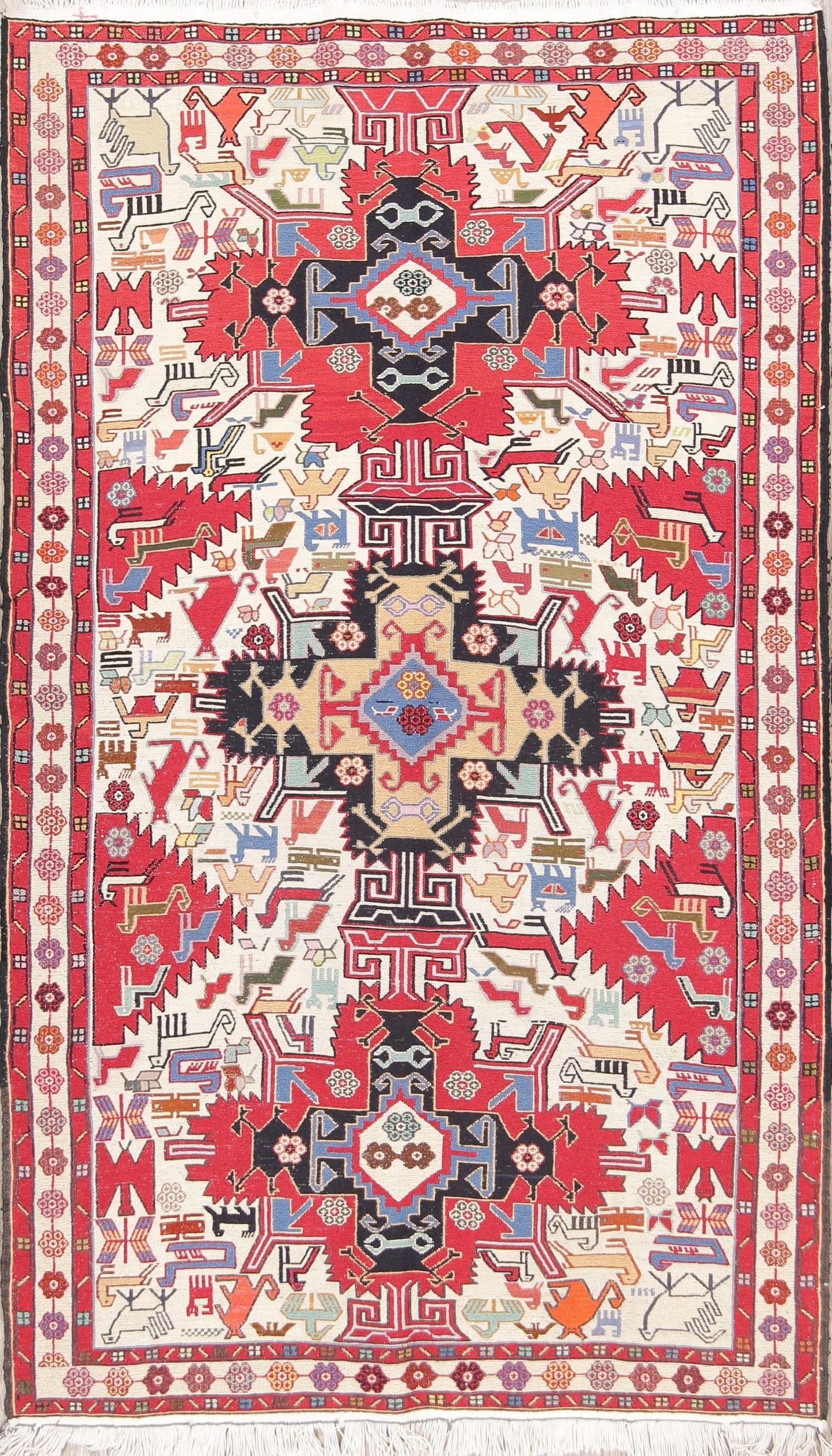 Pictorial 4x7 Kilim Sumak Persian Area Rug