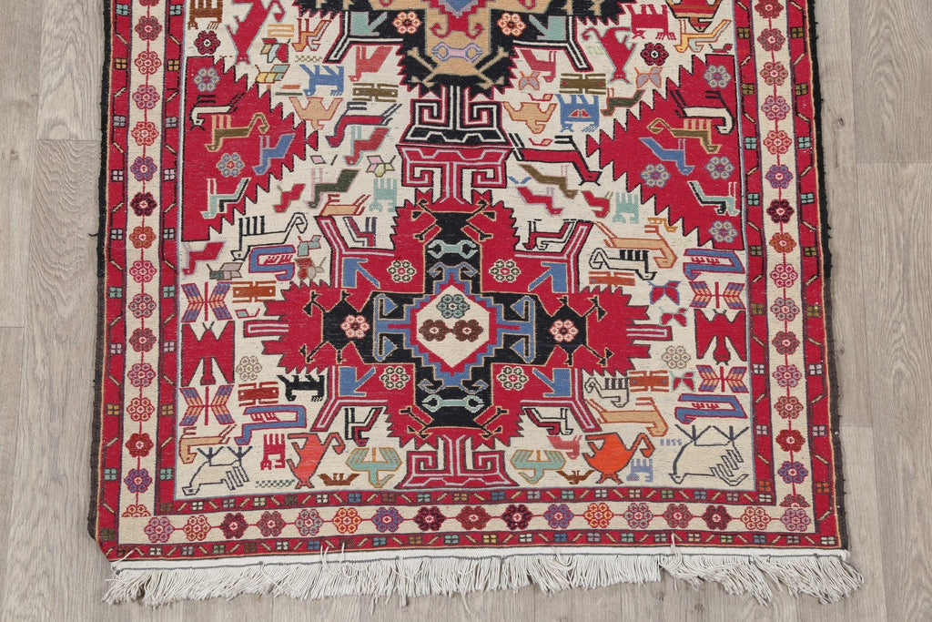 Pictorial 4x7 Kilim Sumak Persian Area Rug