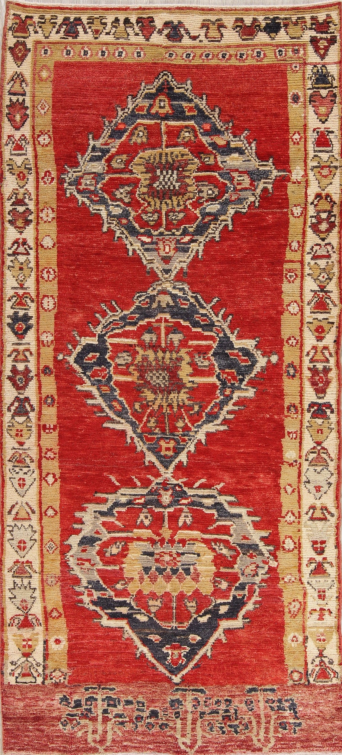 Geometric Oushak Turkish Oriental Hand-Knotted 5x10 Wool Runner Rug