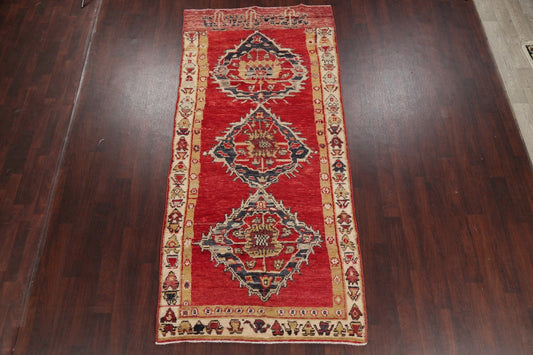 Geometric Oushak Turkish Oriental Hand-Knotted 5x10 Wool Runner Rug