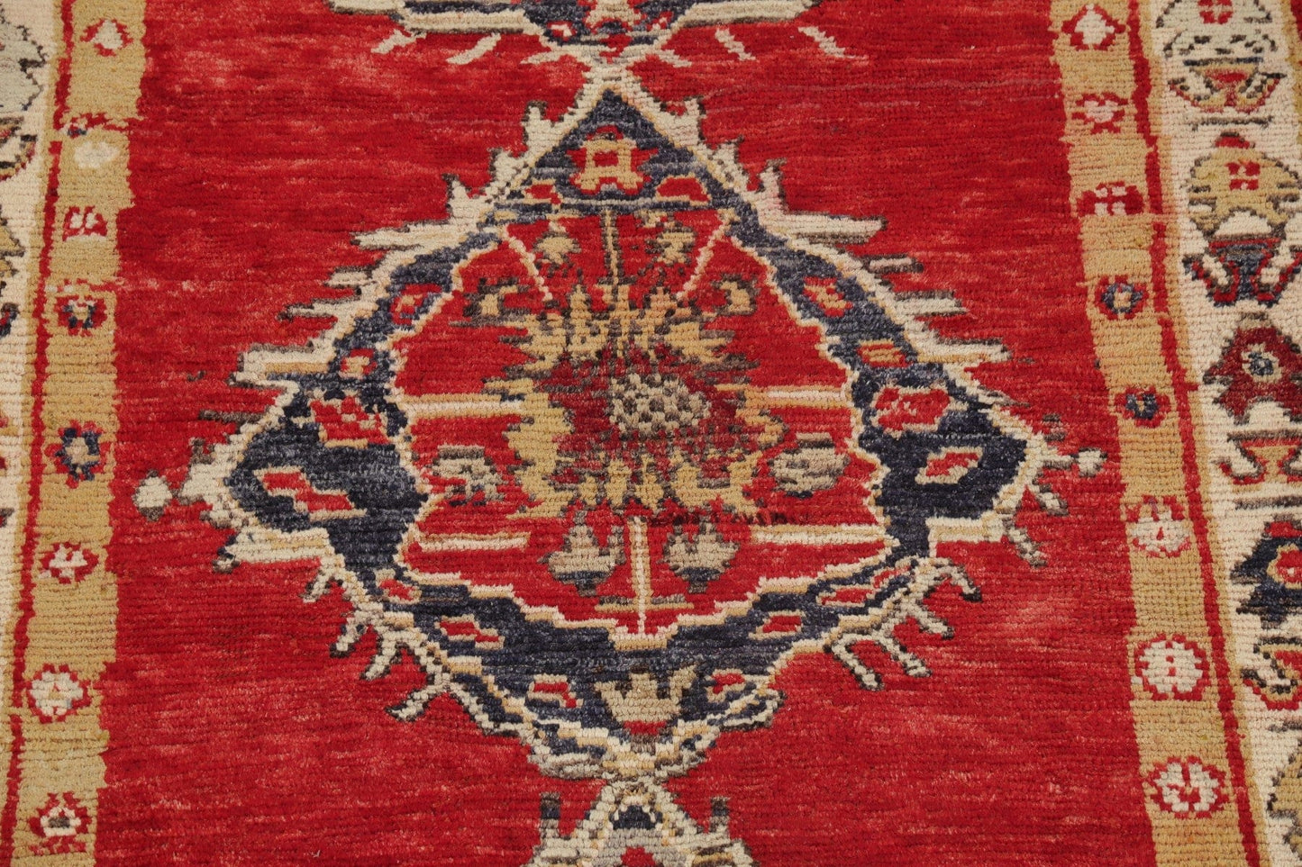 Geometric Oushak Turkish Oriental Hand-Knotted 5x10 Wool Runner Rug