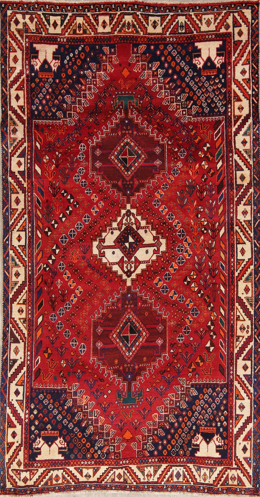Tribal Abadeh Shiraz Persian Hand-Knotted 5x9 Wool Area Rug
