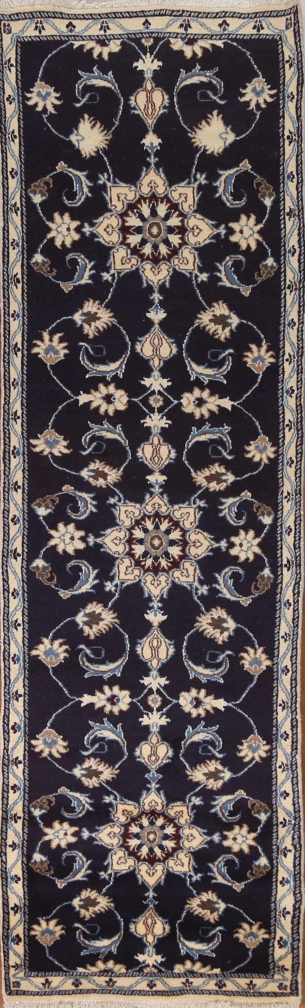 Navy Blue Nain Isfahan Persian Runner Rug 3x9