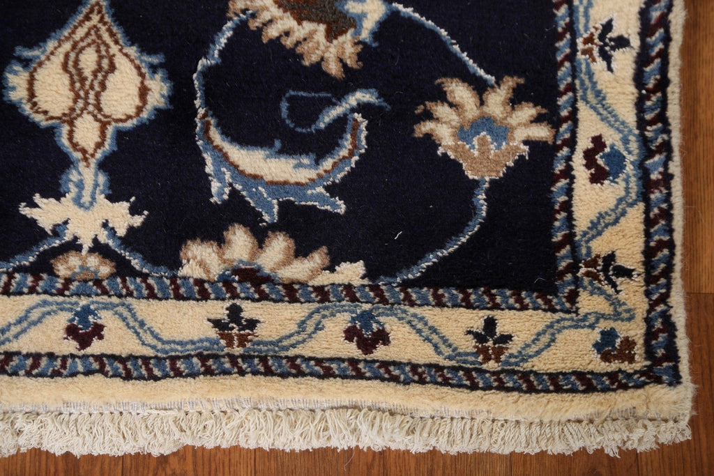 Navy Blue Nain Isfahan Persian Runner Rug 3x9