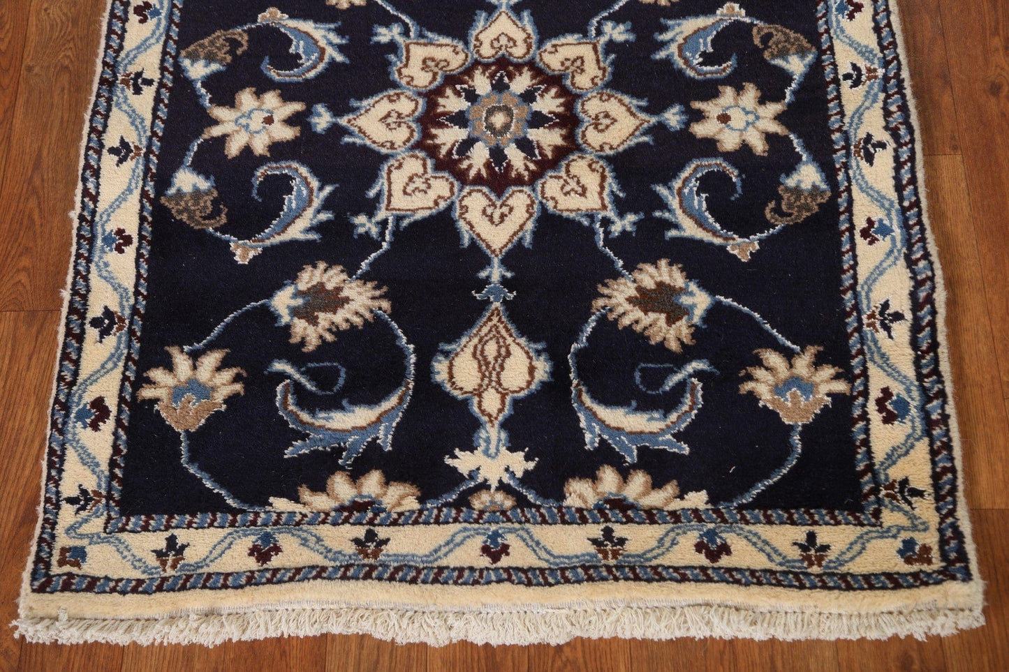 Navy Blue Nain Isfahan Persian Runner Rug 3x9