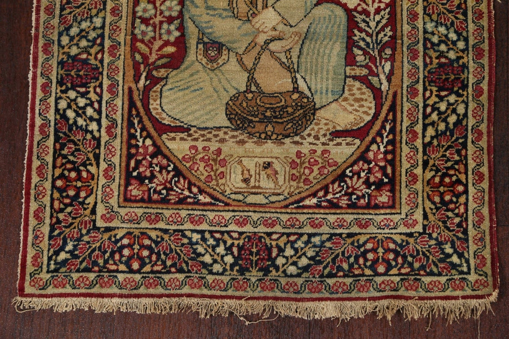 Pre-1900 Antique 2x3 Kerman Ravar Persian Rug