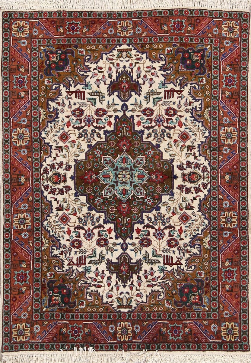 Geometric Foyer Size Ivory 3x5 Tabriz Persian Area Rug