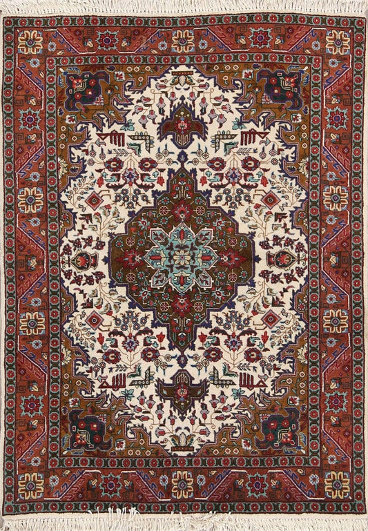 Geometric Foyer Size Ivory 3x5 Tabriz Persian Area Rug