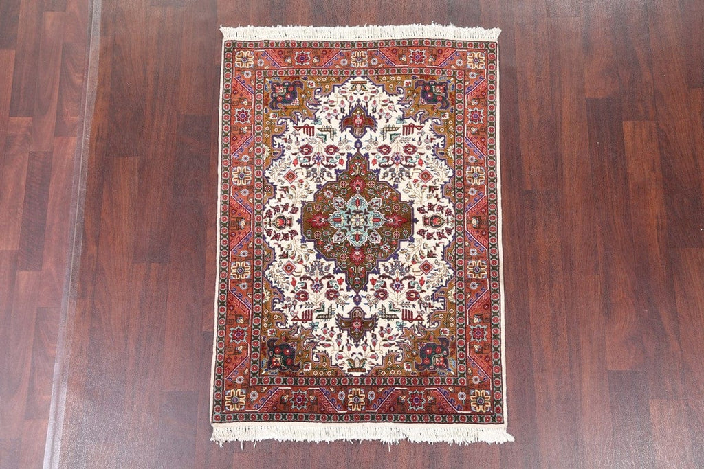 Geometric Foyer Size Ivory 3x5 Tabriz Persian Area Rug