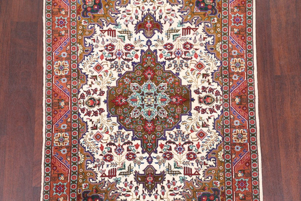 Geometric Foyer Size Ivory 3x5 Tabriz Persian Area Rug