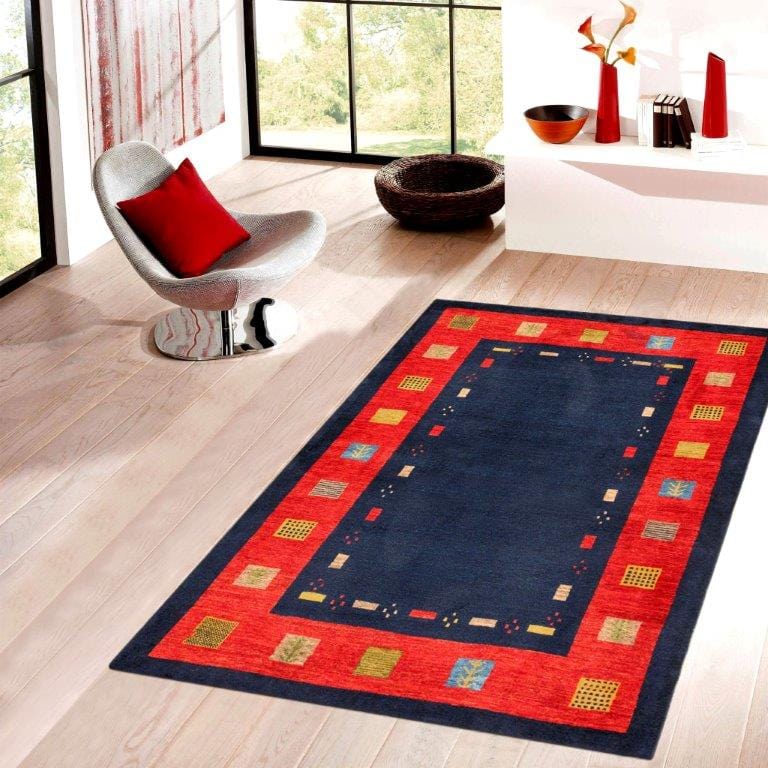 Gabbeh Collection Hand-Knotted Lambs Wool Area Rug