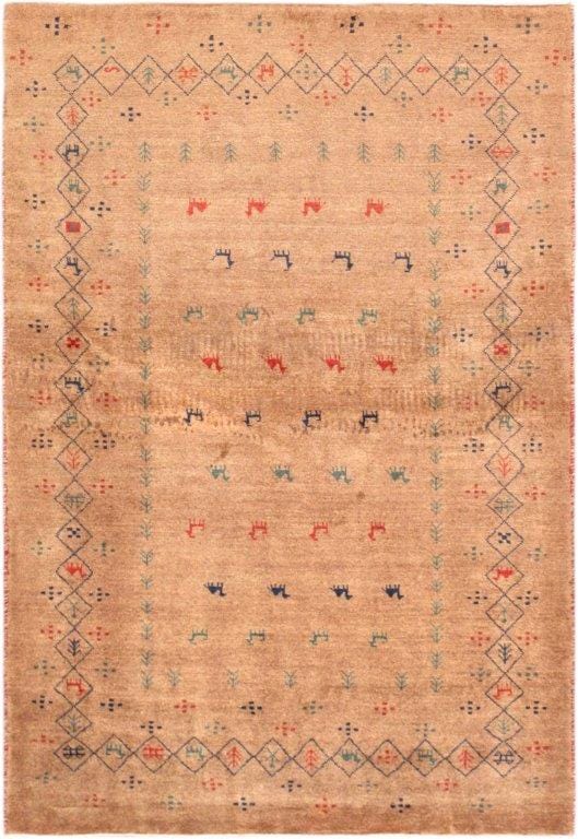 Gabbeh Collection Hand-Knotted Lamb's Wool Area Rug- 3' 4" X 4' 10"